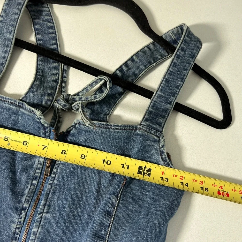 We The Free People Denim Jumpsuit Size 4 Flare Raw Hem Western Boho Hippie